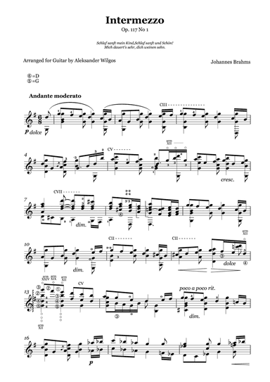 Johannes Brahms - Intermezzo Op. 117 No. 1, transcr. for guitar (arr. Aleksander Wilgos)