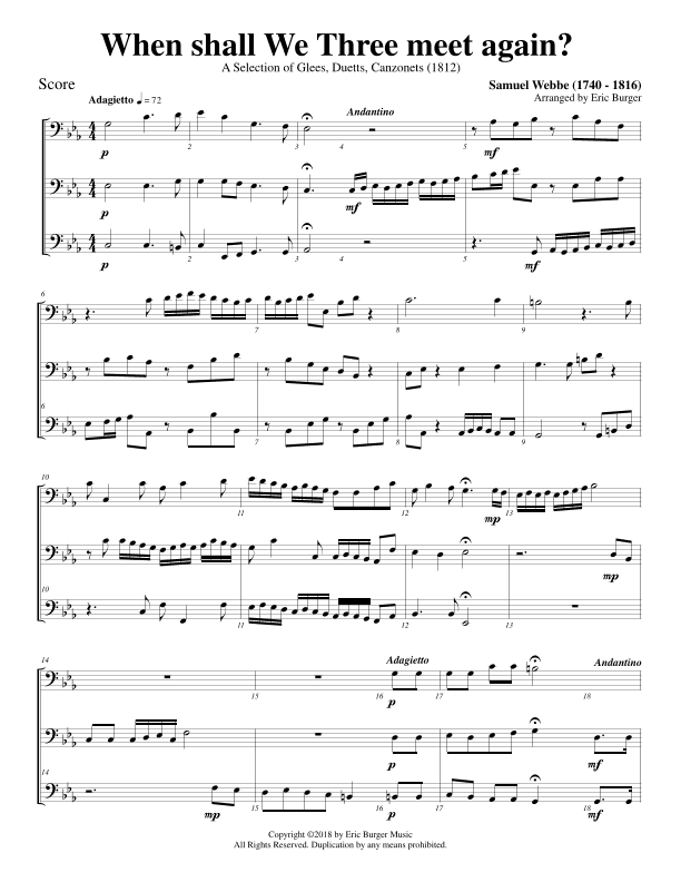 When shall We Three meet again? for Trombone or Low Brass Trio (arr. Eric Burger Music)