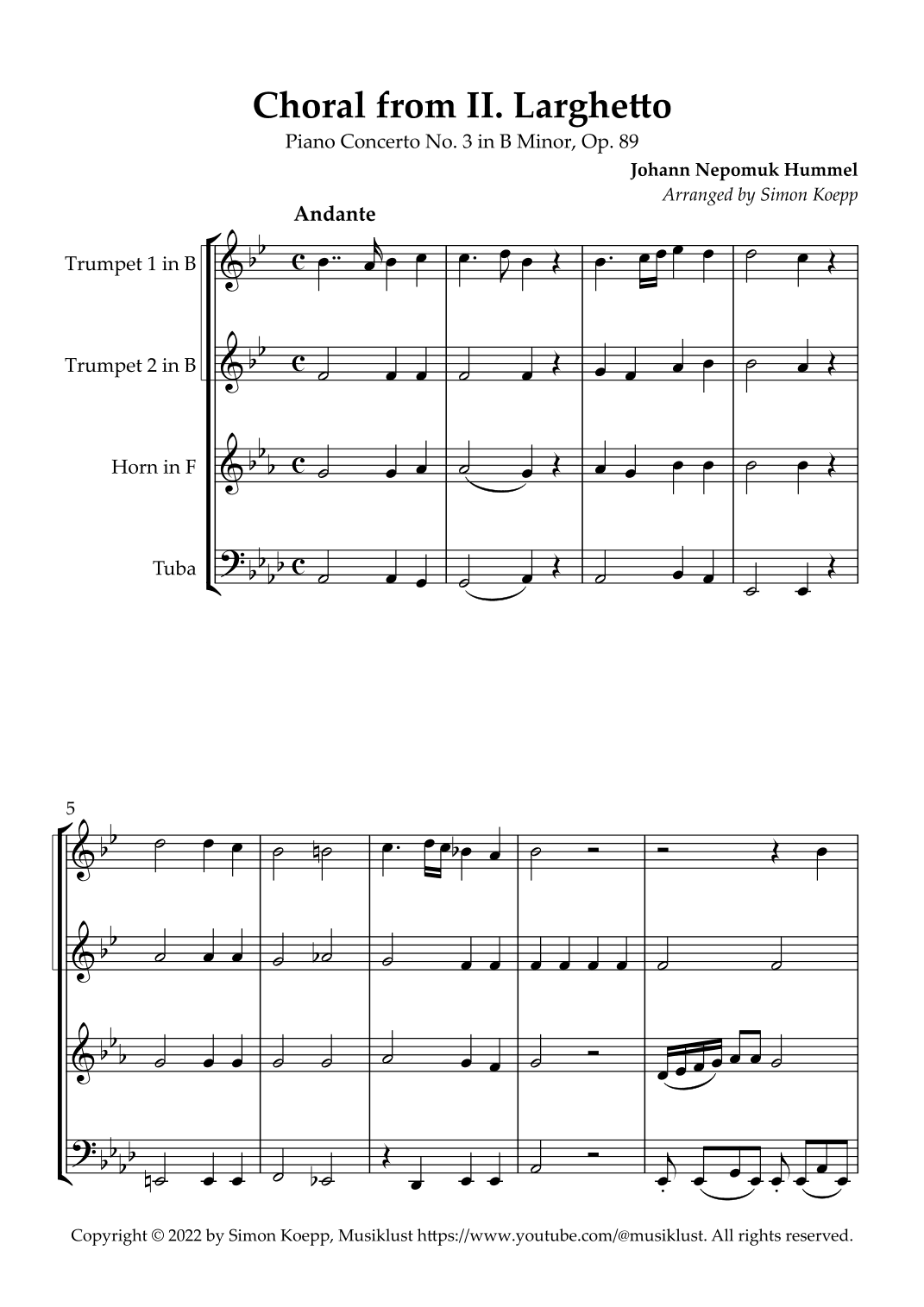 Choral from II. Larghetto Piano Concerto No. 3 in B Minor, Op. 89 (arr. Simon Koepp)