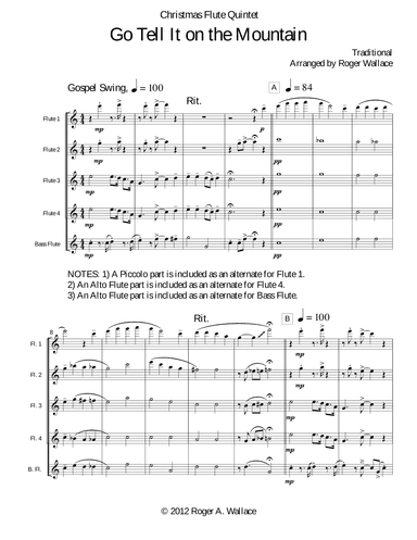 Go Tell It on the Mountain (Flute Quintet or Choir) (arr. Roger Wallace)