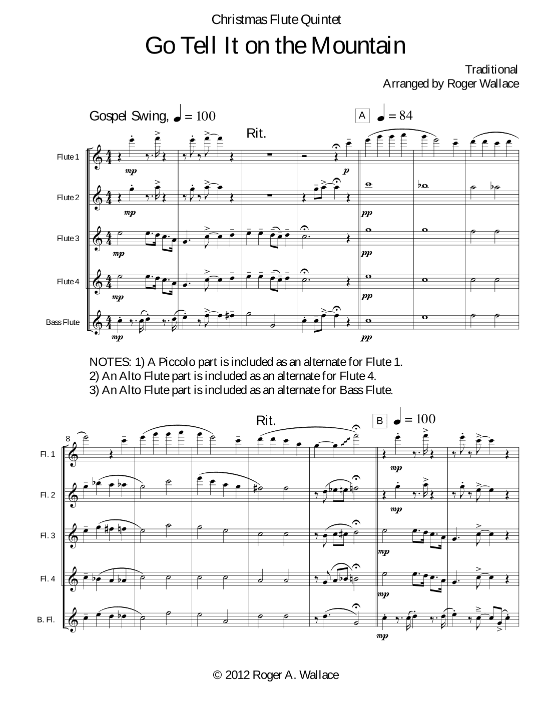 Go Tell It on the Mountain (Flute Quintet or Choir) (arr. Roger Wallace)