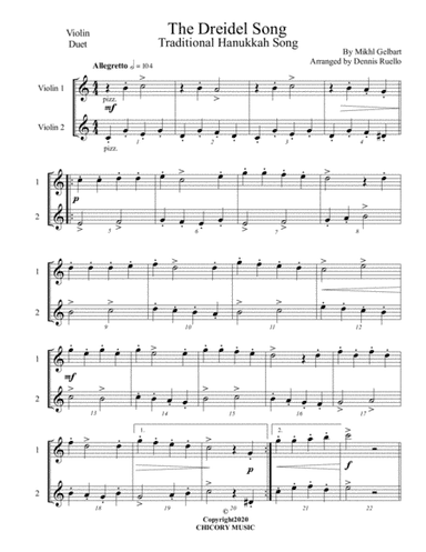 The Dreidel Song - Violin Duet - Intermediate (arr. Dennis Ruello)