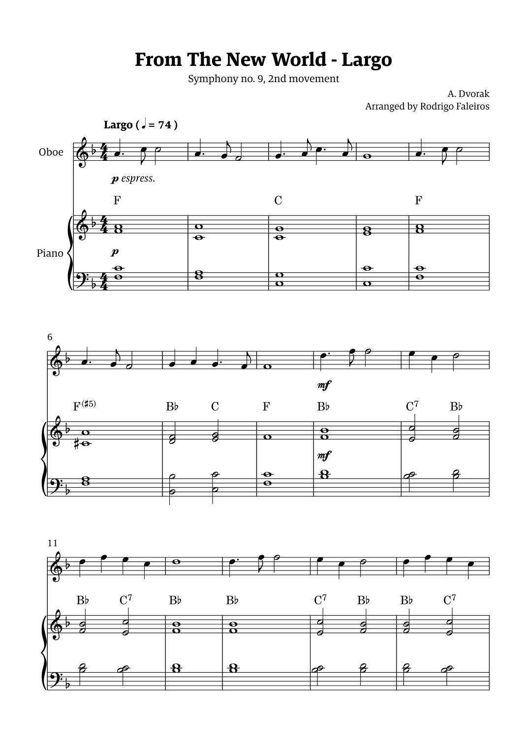 Largo (2nd movement of the Symphony no. 9 'From The New World') (arr. Rodrigo Faleiros)