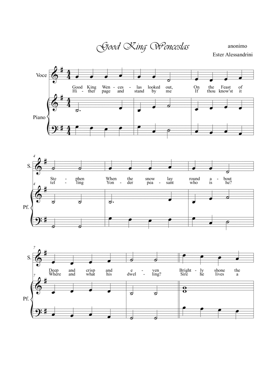 Good King Wenceslas. Singing and piano (arr. Ester Alessandrini)