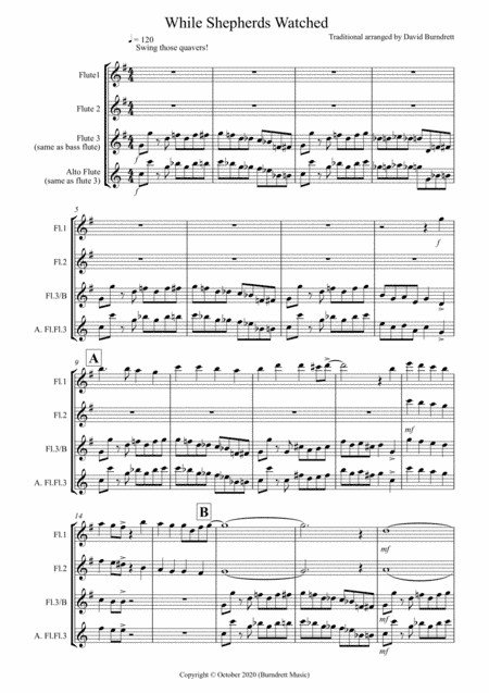 While Shepherds Watched (Jazzy Version!) for Flute Trio (arr. David Burndrett)