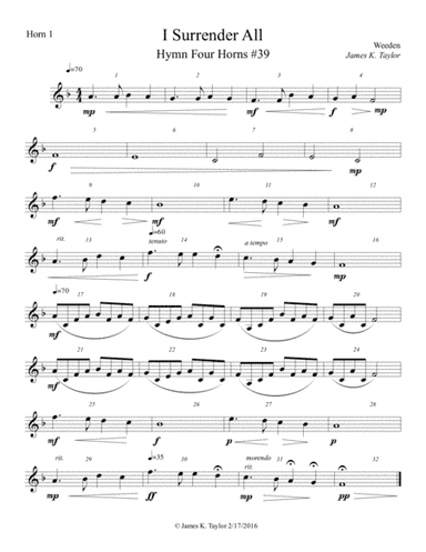 I Surrender All  (Hymn Four Horns #39) (arr. James K. Taylor)