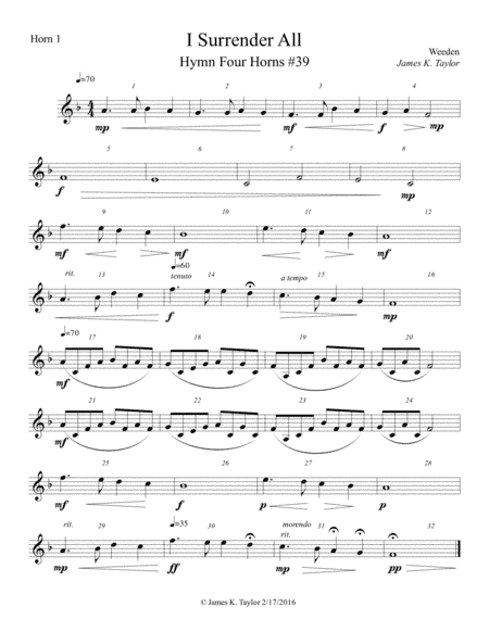 I Surrender All  (Hymn Four Horns #39) (arr. James K. Taylor)