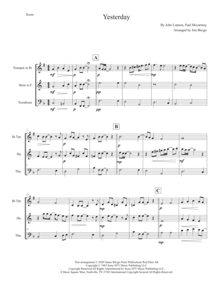 Yesterday (arr. Jim Bcigo)