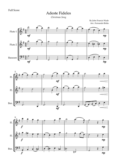 Adeste Fideles (Christmas Song) for Woodwind Trio (arr. Fernando Britto)