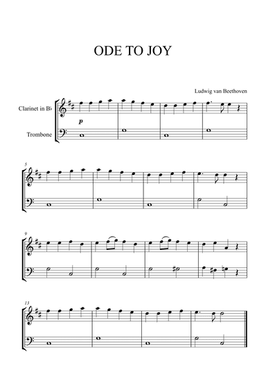 Beethoven - Ode to Joy (for Clarinet and Trombone) (arr. Cadenza Editions)