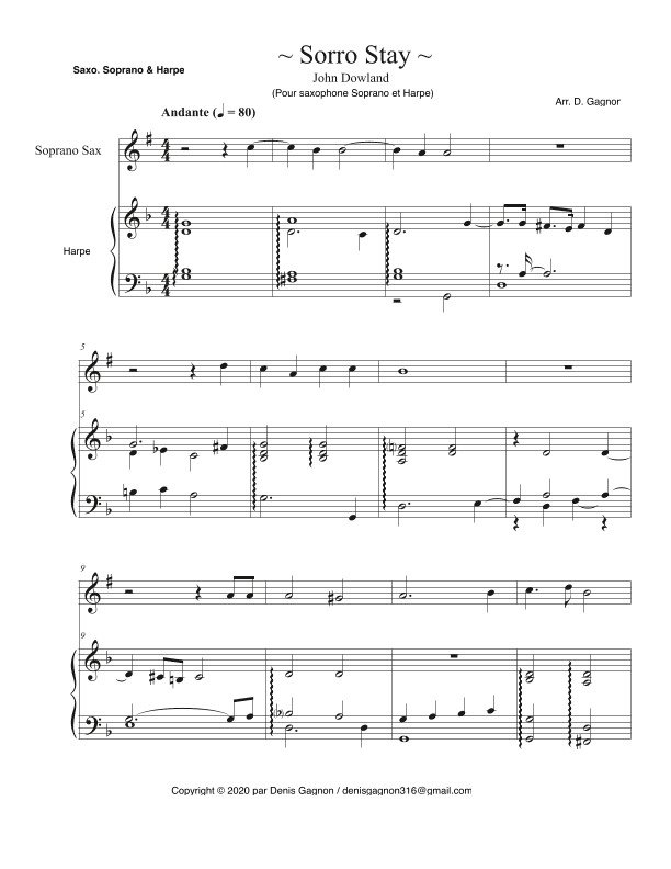 Sorro Stay (arr. D. Gagnon)