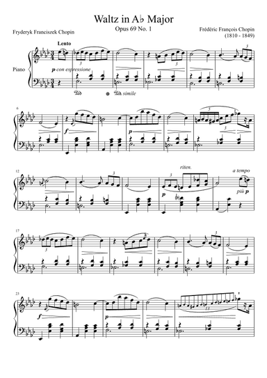 Waltz Opus 69 No. 1 in Ab Major (arr. Zachary Corbett)