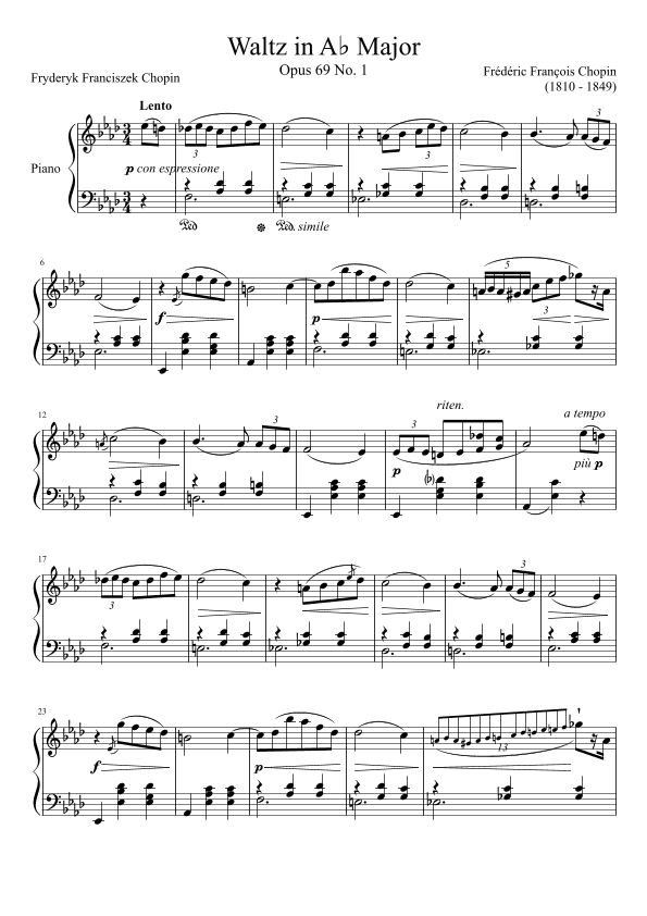Waltz Opus 69 No. 1 in Ab Major (arr. Zachary Corbett)