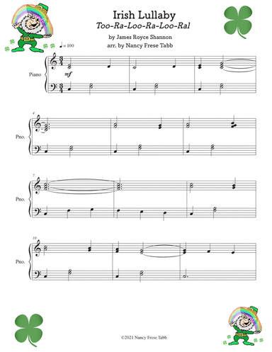 An Irish Lullaby (Too-Ra-Loo-Ra-Loo-Ral) Easy Piano Solo (arr. Nancy Frese Tabb)