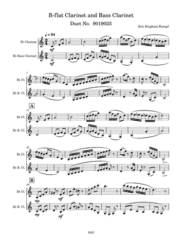 B-flat Clarinet and Bass Clarinet Duet No. 9019023