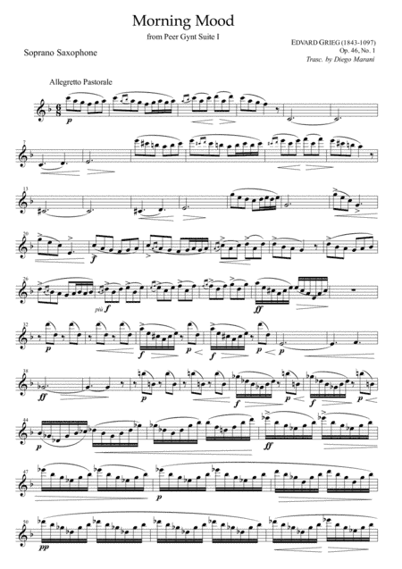 Morning Mood from "Peer Gynt" for Saxophone Quartet (arr. Diego Marani)