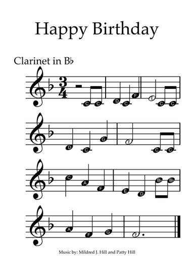 Happy Birthday - Clarinet with note names (arr. Juan Arce)
