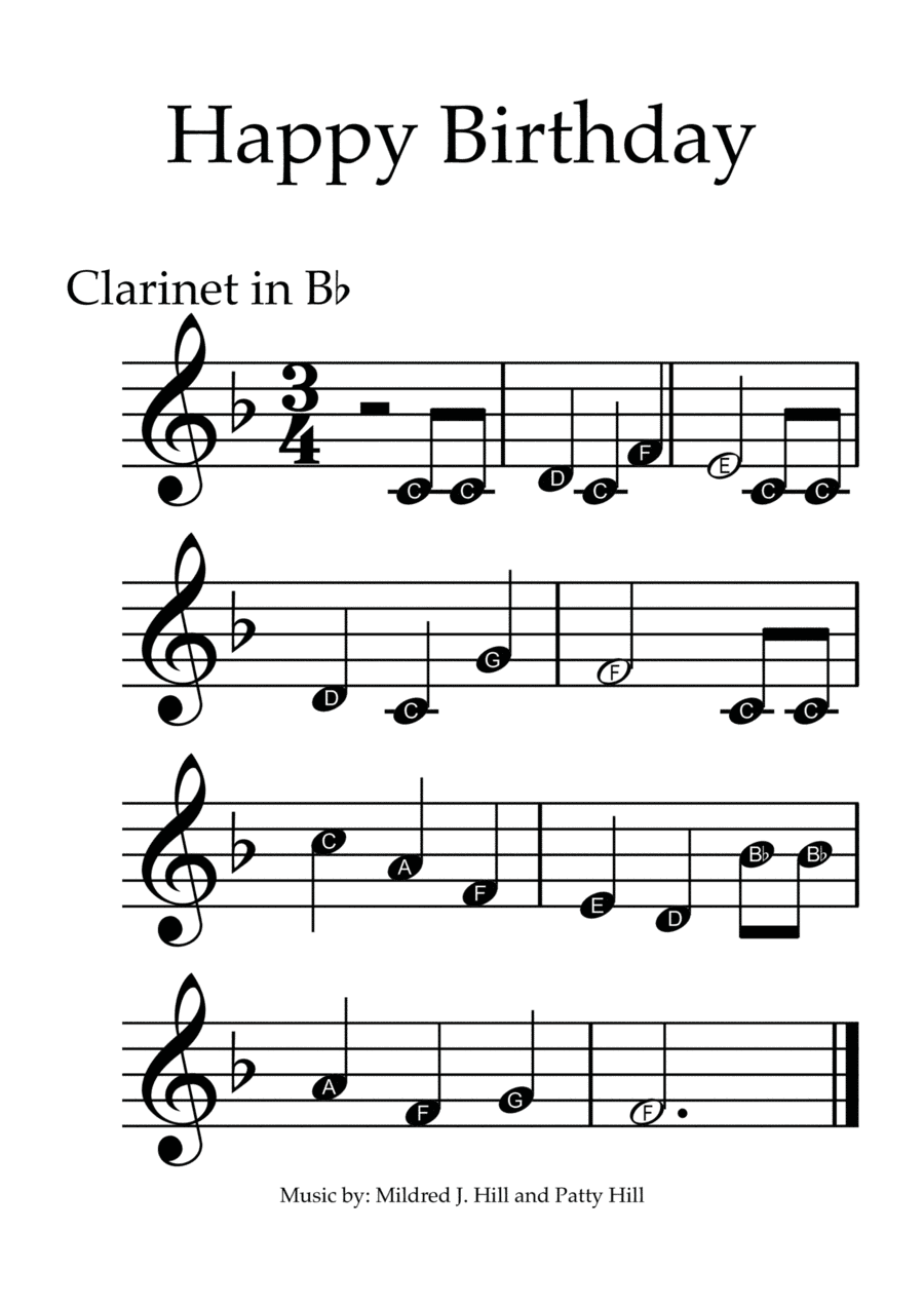 Happy Birthday - Clarinet with note names (arr. Juan Arce)