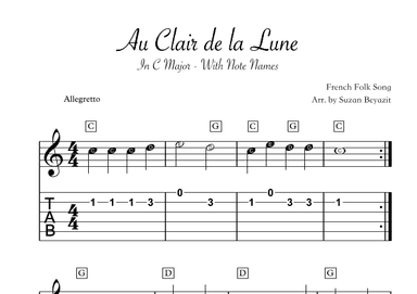 Au Clair de la Lune (with Tablature) (arr. Suzan Beyazit)