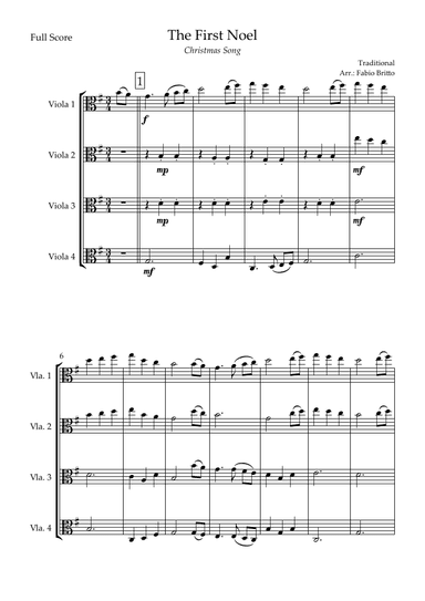The First Noel (Christmas Song) for Viola Quartet (arr. Fabio Britto)