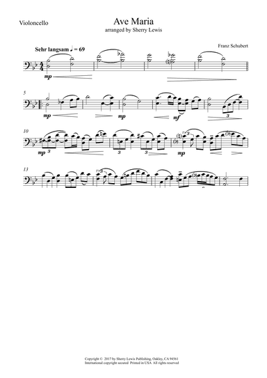 Ave Maria  for Cello Solo by F. Schubert (arr. Sherry Lewis)
