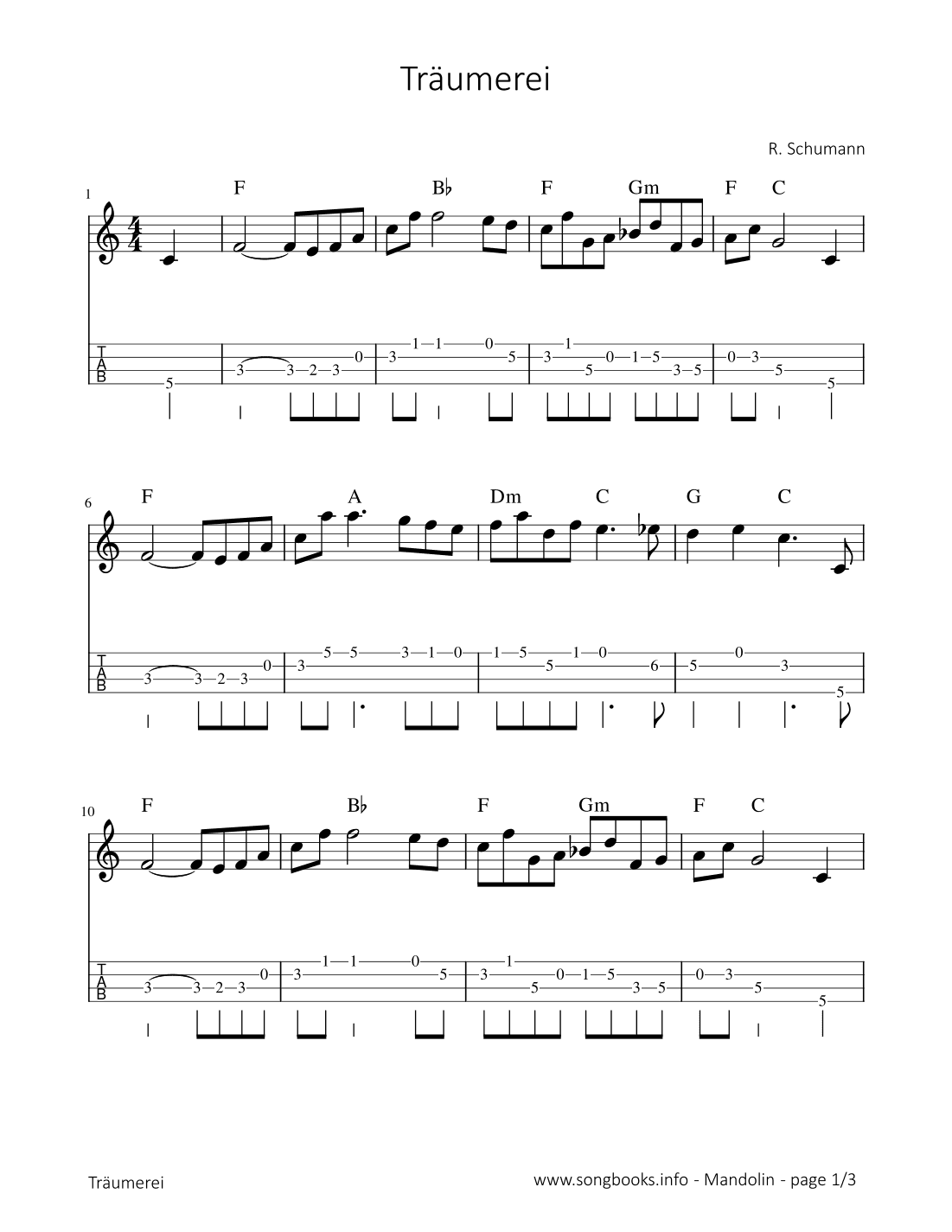 Träumerei - R. Schumann (arr. songbooks.info)