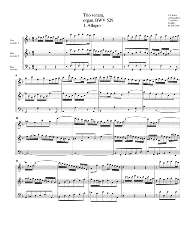 Trio sonata for organ, no.5, BWV 529 (arrangement for 3 recorders) (arr. Gil Garty)