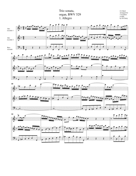 Trio sonata for organ, no.5, BWV 529 (arrangement for 3 recorders) (arr. Gil Garty)