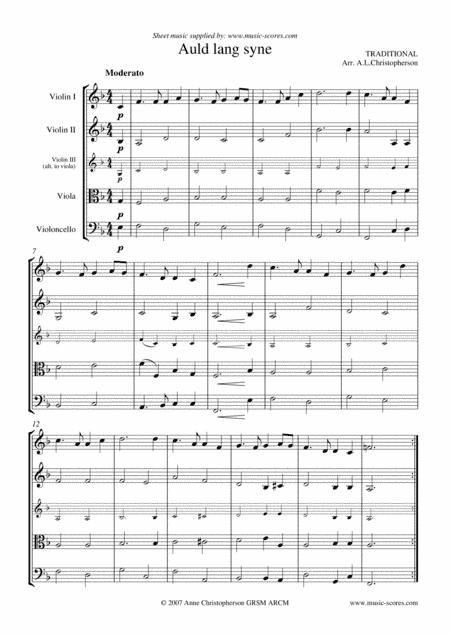 Auld Lang Syne - String Quartet (arr. Music-Scores.com)