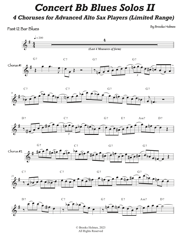 Concert Bb Blues Solos for Advanced Level Alto Sax