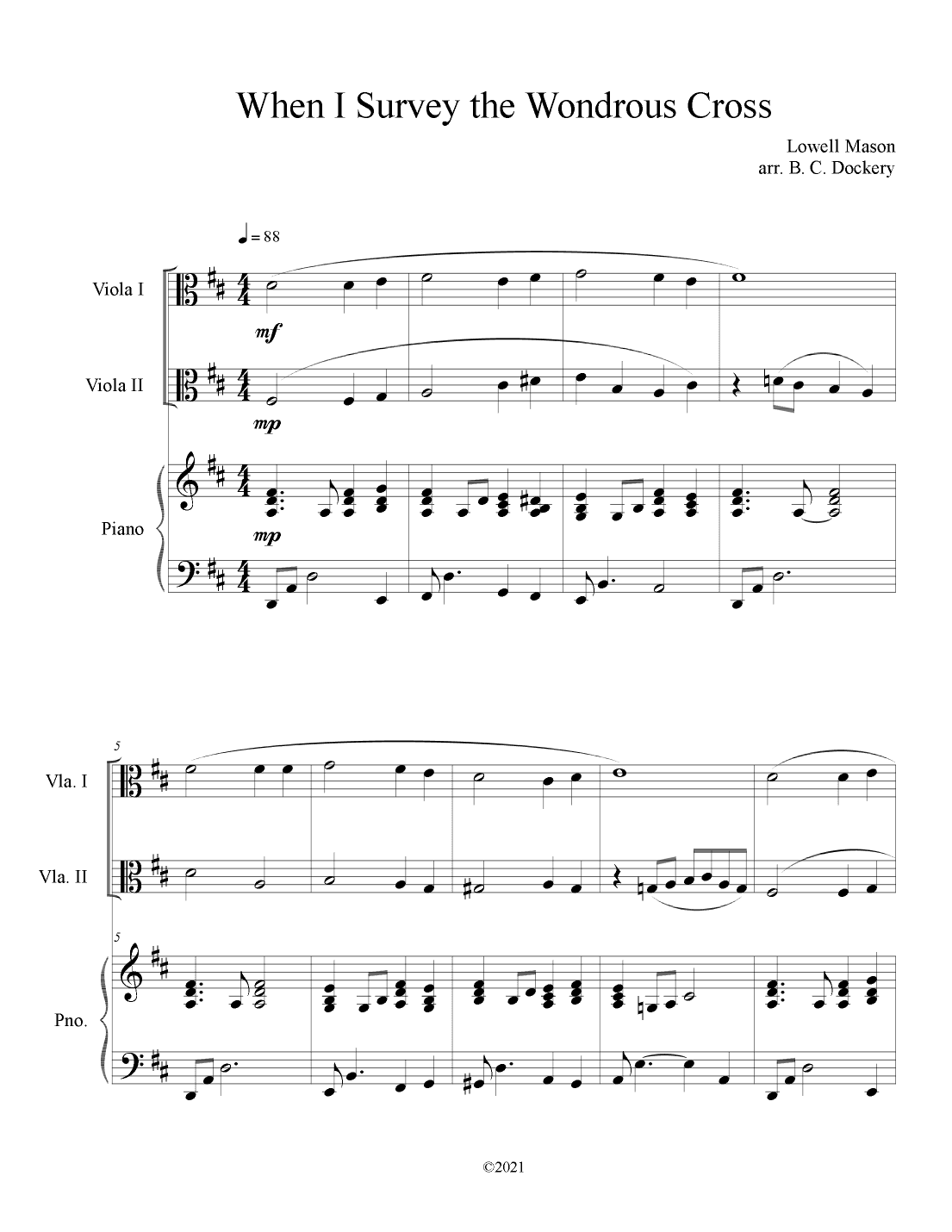 When I Survey the Wondrous Cross (Viola Duet with Piano Accompaniment) (arr. B. C. Dockery)