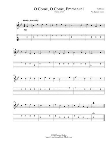O Come, O Come, Emmanuel - for easy guitar with TAB (arr. Samuel Stokes)