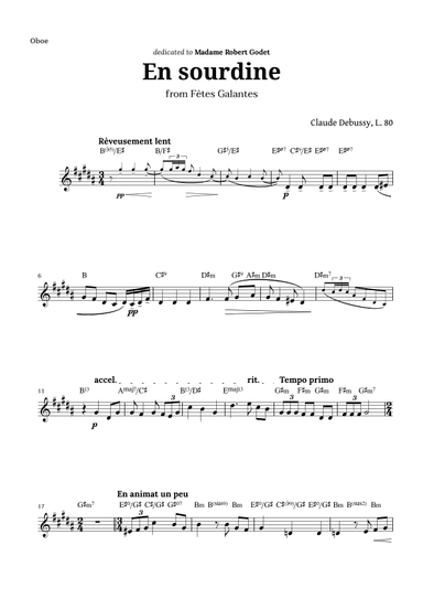 En sourdine by Debussy for Oboe and Chords (arr. Langanho)