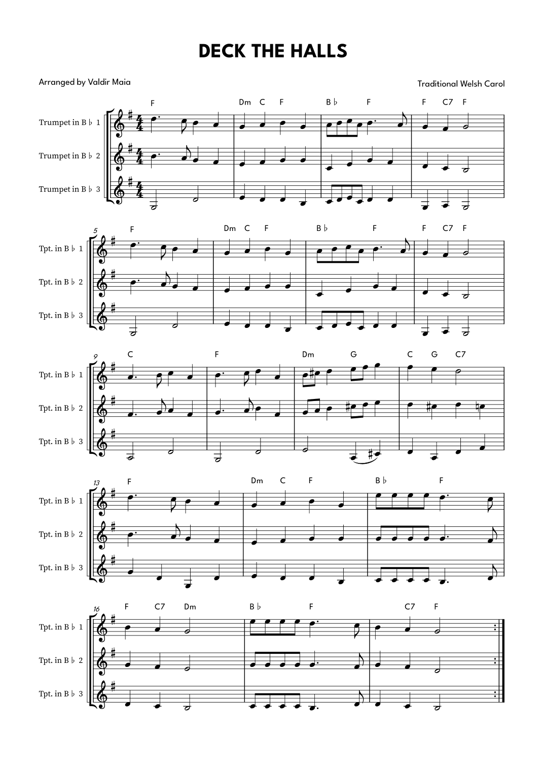 Deck The Halls - Trumpet Trio (arr. Valdir Maia)