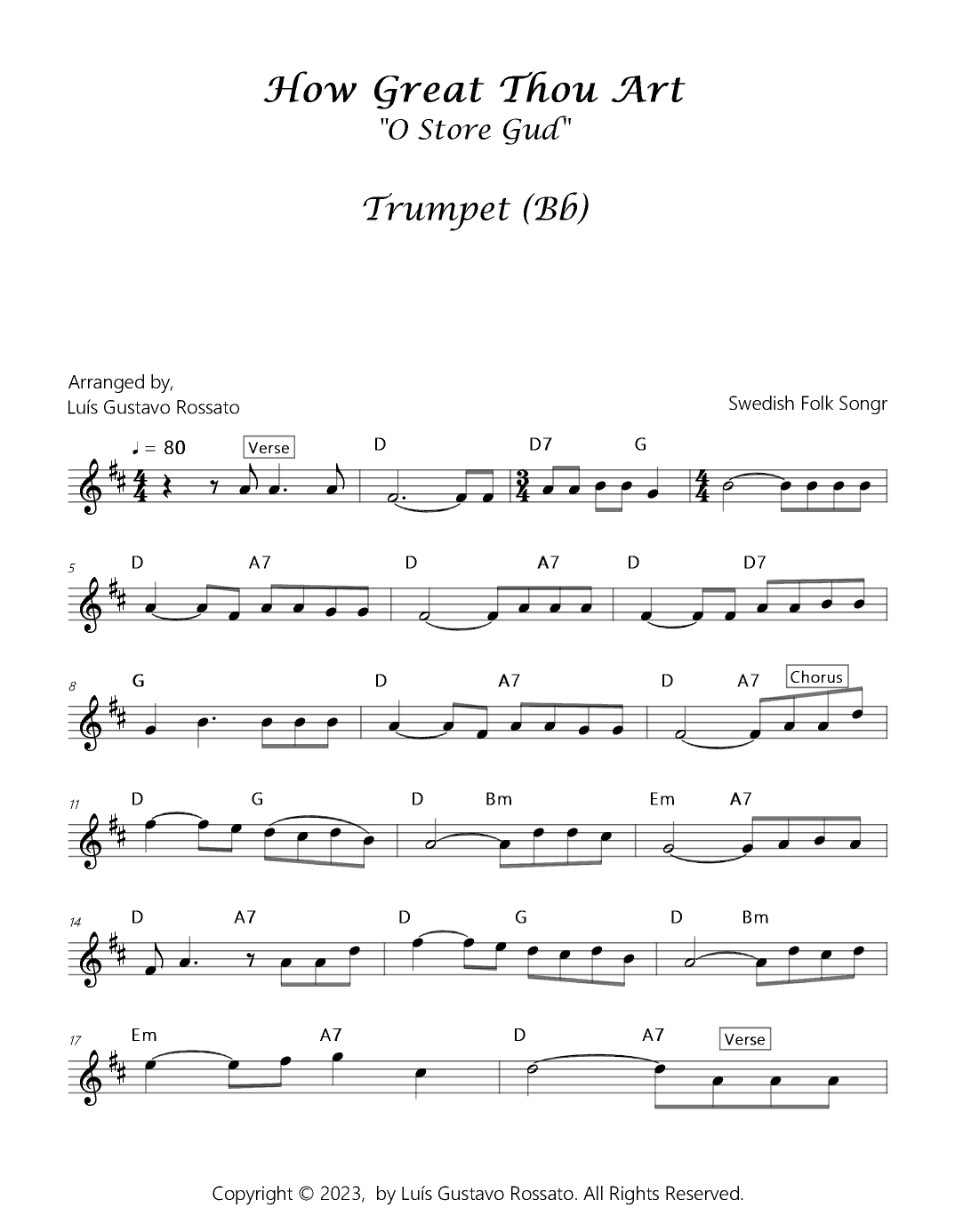 How Great Thou Art (O Store Gud) - Bb Trumpet (arr. Luís Gustavo Rossato)