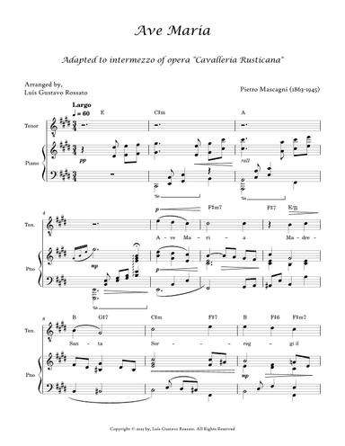 Mascagni - Ave Maria ( TENOR - E Major) (arr. Luís Gustavo Rossato)