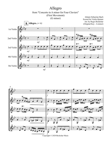 Allegro (from "Concerto for Four Claviers") (G min) (Violin Quintet) (arr. Regis Bookshar)