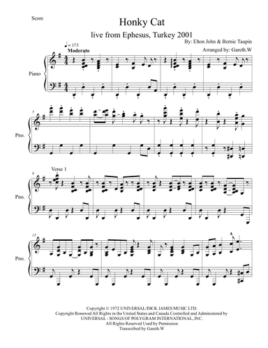 Honky Cat (arr. Gareth W.)
