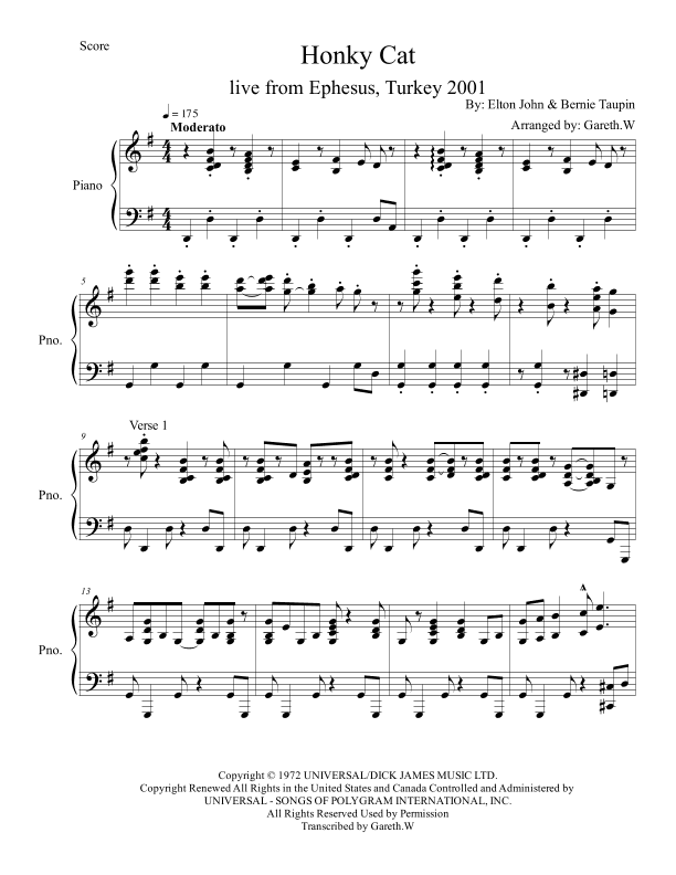 Honky Cat (arr. Gareth W.)