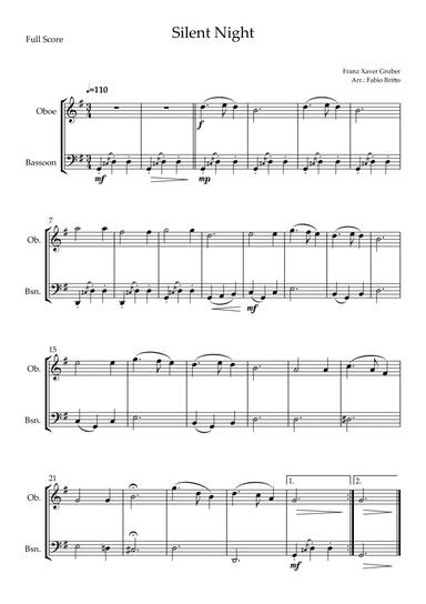 Silent Night (Christmas Song) for Oboe & Bassoon Duo (arr. Fabio Britto)