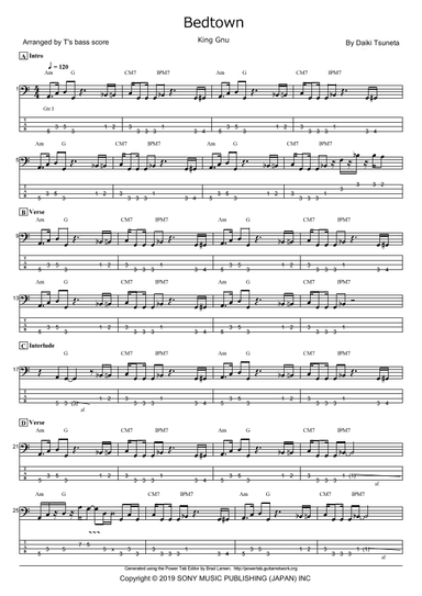 Bedtown (arr. T's bass score)