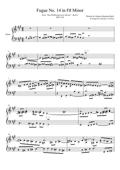 Fugue No. 14 BWV 859 in F# Minor (arr. Zachary Corbett)