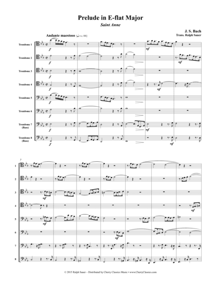Bach Prelude in E-flat Major for 8-part Trombone Ensemble, trans. by Ralph Sauer (arr. Sauer, Ralph)