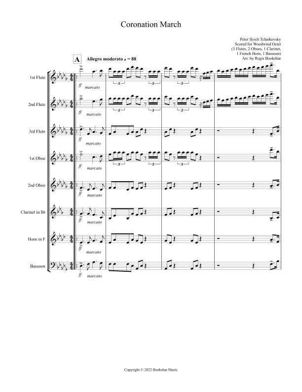 Coronation March (Db) (Woodwind Octet - 3 Flute, 2 Oboe, 1 Clar, 1 Hrn, 1 Bassoon) (arr. Regis Bookshar)
