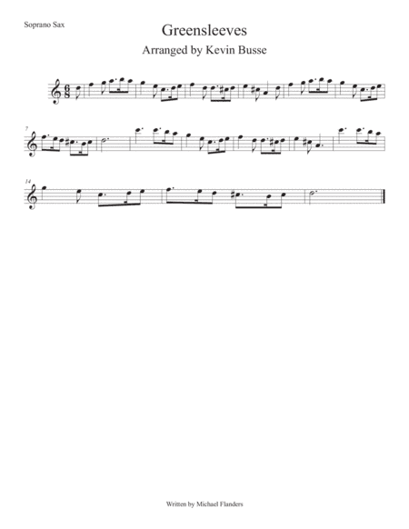 Greensleeves (Easy key of C) Soprano Sax (arr. Kevin Busse)