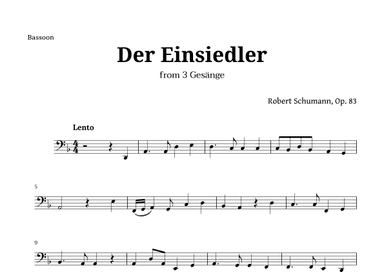 Der Einsiedler by Schumann for Bassoon (arr. Langanho)