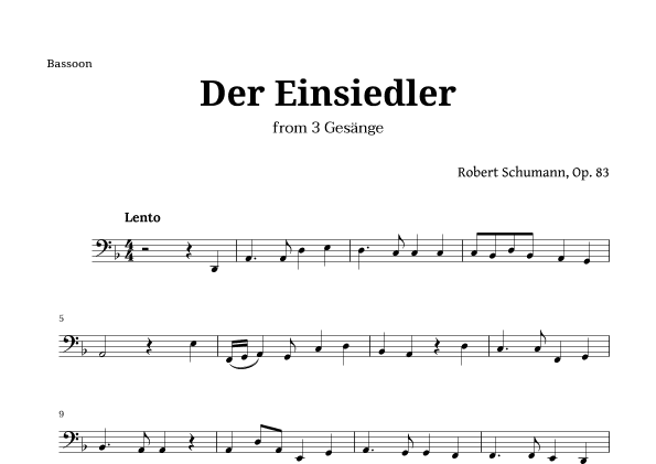 Der Einsiedler by Schumann for Bassoon (arr. Langanho)