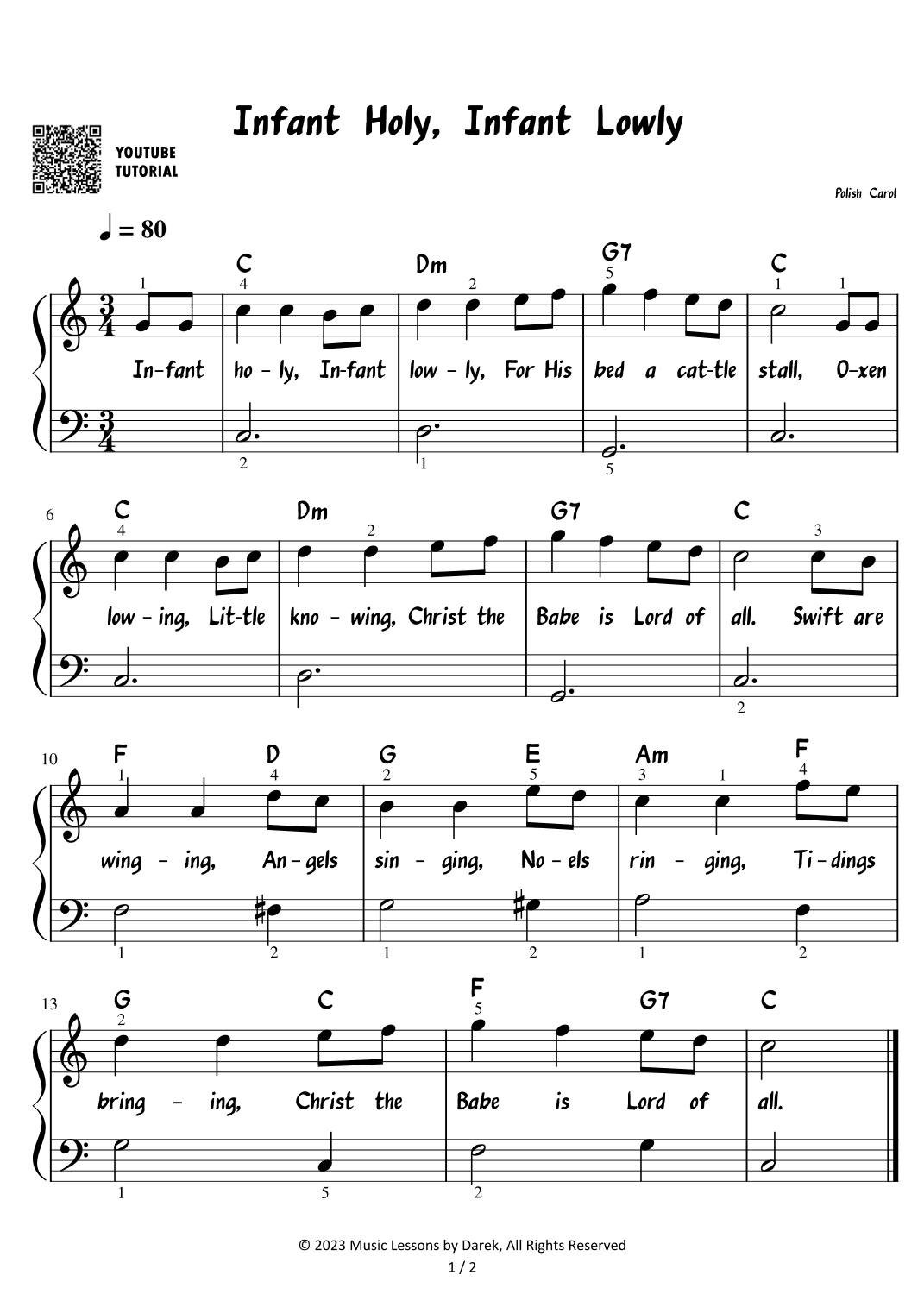 Infant Holy, Infant Lowly - Christmas Carol [EASY PIANO] (arr. Darek)