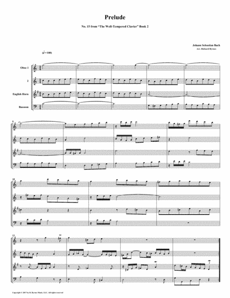 Prelude 15 from Well-Tempered Clavier, Book 2 (Double Reed Quartet) (arr. Richard Byrnes)