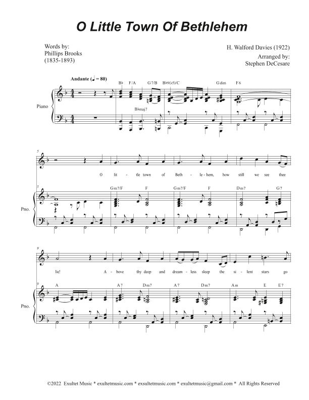 O Little Town Of Bethlehem (Unison choir - High Key) (arr. Stephen DeCesare)